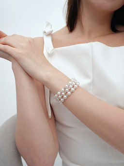 Браслет-пружинка «Жемчуг. Стразы», d=6 см, шар № 6, белый в серебре