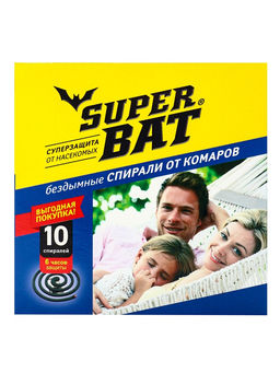 Цена за 2 шт. Спирали от комаров SuperBat, черные, бездымные, 10 шт.