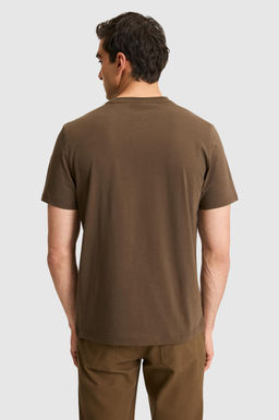 Erkek Regular Fit Bisiklet Yaka Kahverengi Basic Ti__rt