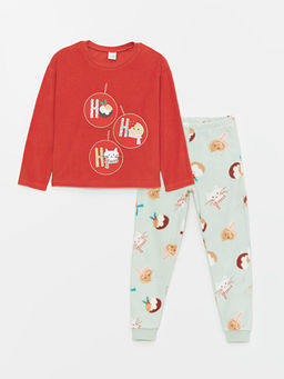 Bisiklet Yaka Y?lba?? Temal? Polar K?z ?ocuk Pijama Tak?m?