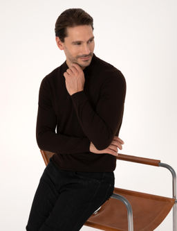 Kahverengi Slim Fit Pamuk Kar___ml_ Bisiklet Yaka Basic Triko Kazak