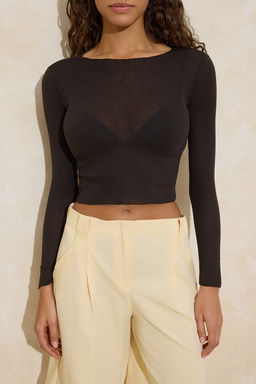 Kahverengi Transparan Bisiklet Yaka Esnek Orme Bluz TWOSS26BZ00240 - Trendyolmilla фото 3