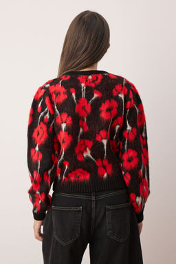 Siyah Yumusak Dokulu Cicekli Triko Kazak TWOAW26KZ00146 - Trendyolmilla фото 4