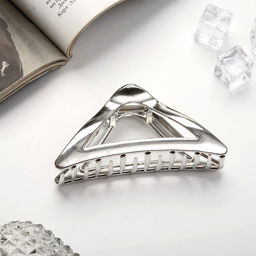 Цена за 6 шт. Крабик для волос «Глянец», треугольник, 10×4.5 см, серебро