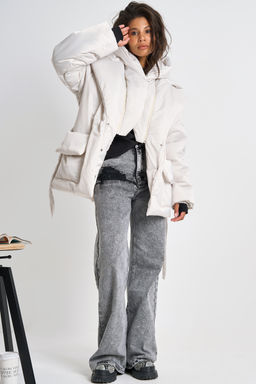 Куртка утепленная со съемным капюшоном жемчужная