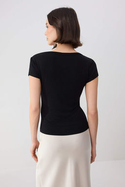 Wardrobe Essentials-Siyah Fitted/Vucuda Oturan Havuz Yaka Ay Kol Yumusak Orme Bluz TWOSS26BZ00362 - Trendyolmilla фото 4