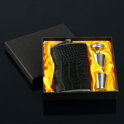 Подарочный набор 4 в 1: фляжка чёрная 300 мл, воронка, 2 рюмки, 17 х 21.5 см