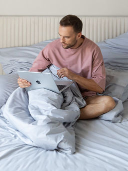 Постельное белье Моноспейс Семейный (2 пододеяльника) + 4 наволочки, серо-голубой - Ecotex фото 3