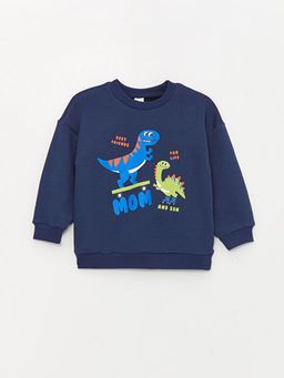 Bisiklet Yaka Uzun Kollu Bask?l? Erkek Bebek Sweatshirt