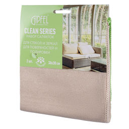 52415 GIPFEL Набор салфеток CLEAN SERIES 2 штуки, 30х30 см, для стекол и зеркал 1 шт, для замши 1 шт. Состав: 80% полиэстер, 20% полиамид. фото 2