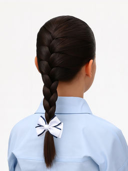 Цена за 6 шт. Резинка для волос «Школьница», клеточка ажур, 7 см, бело-синяя