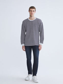 Bisiklet Yaka ?izgili Erkek Triko Kazak