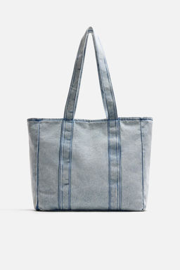 WASHED-EFFECT DENIM TOTE BAG - Zara фото 3