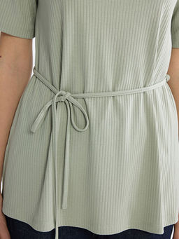 Bisiklet Yaka ?izgili Ku?akl? Bluz