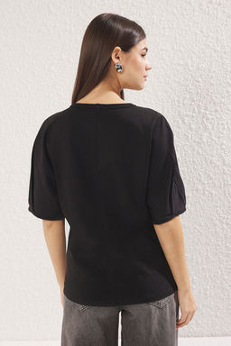 TRENDYOLMILLA Ac?k Sar? %100 Pamuk Balon Kol Oversize/Genis Kesim Orme T-Shirt TWOSS25TS00041  фото 10