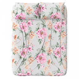 Простыня Евростандарт "Душистый шиповник" 240х220см, поплин 115г/м2, хлопок 100%, упаковка "классическая" ПВХ 28х41см, "Домашняя мода" (Россия)