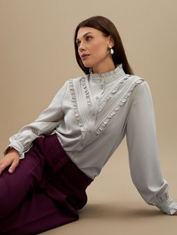 Блузка с рюшами OD-884-6 серо-коричневый