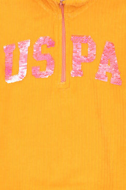 K_z _ocuk Turuncu Yar_m Fermuarl_ Pul Payetli Sweatshirt - U.s. polo assn фото 6