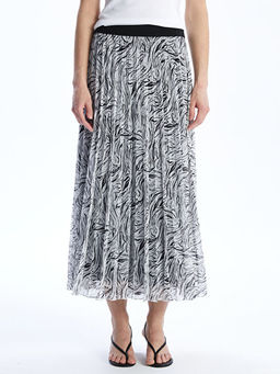 Beli Lastikli ?ifon Kad?n Pileli Etek