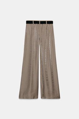 WIDE SATIN TROUSERS WITH BELT - Zara фото 8