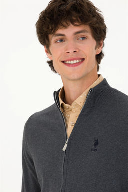 U. S. Polo Assn Мужской базовый трикотажный кардиган антрацитового меланжа - U.s. polo assn фото 2