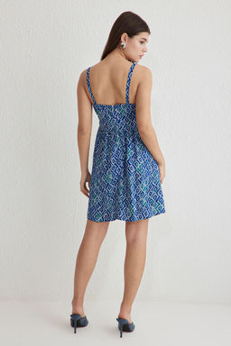 Mavi Geometrik Etegi Belden Ac?lan Mini Dokuma Elbise TWOSS25EL00026 - Trendyolmilla фото 5