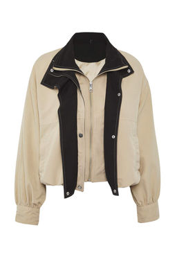 Bej Yakas? Kontrast Renk Detayl? Ince Ceket Mont TWOAW26MO00118 - Trendyolmilla фото 5