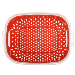 Лоток пластмассовый с решетчатой вставкой (дуршлаг) для мытья и хранения овощей, фруктов и ягод, 1,4л 18х14см h8см, с крышкой, цвета в ассортименте: белый; коралловый; зеленый, в п/эт пакете (Китай) - Домашняя мода фото 6