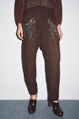 BEADED SEQUIN BAGGY TROUSERS - Zara фото 4