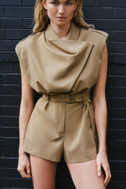 SHOULDER PAD PLAYSUIT WITH BELT