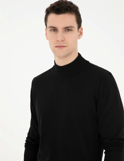 Siyah Slim Fit Yar_m Bal_k__ Yaka Y_n Kar___ml_ Basic Triko Kazak - Pierre cardin фото 2