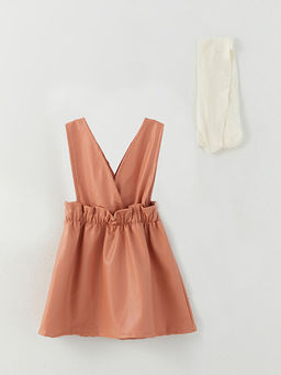 V Yaka Deri G?r?n?ml? K?z Bebek Elbise ve K?lotlu ?orap 2li