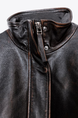 ZW COLLECTION LIMITED EDITION LEATHER BOMBER JACKET - Zara фото 7