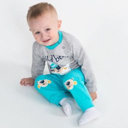 CRB wear/CWNB 90053-11-289 Комплект для мальчика (джемпер, брюки), светло-серый меланж-бирюзовый/Ex.Cherubino  фото 2