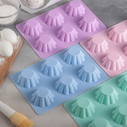 Форма для выпечки Доляна «Сладости. Круг риб», силикон, 25.5×17.5×3 см, 6 ячеек (d=7 см), синяя