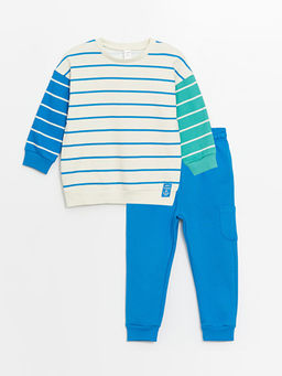 Bisiklet Yaka Uzun Kollu ?izgili Erkek Bebek Sweatshirt ve E?ofman Alt? 2li Tak?m