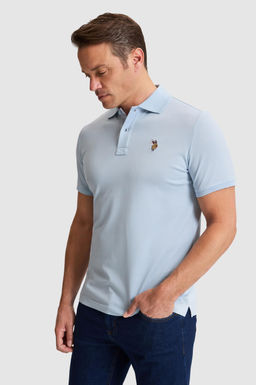 Erkek A__k Mavi Regular Fit Polo Yaka Basic Ti__rt