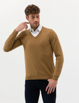 Camel Melanj Slim Fit V Yaka Basic Triko Kazak - Pierre cardin фото 3