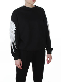 3416/3417 BLACK Костюм спортивный утепленный женский (95% хлопок, 5% эластан)