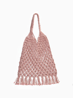 Сумка пляжная, плетёная, клетка 3.5 см, персиковая