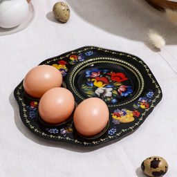 Подставка стеклянная для яиц Доляна Жостовская роспись, 3 ячейки, 2118 см, цвет чёрный  фото 2