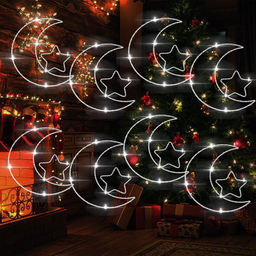 Гирлянда штора Роса -светлячкиЗвезда с луной  белое свечение ,7 режимов свечения ,8 фигур, 3х0.75м , - Family фото 2