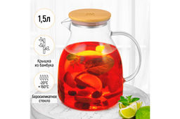 Кувшин 1,5 л 17,5*13,5*19,3 см Crystal glass+ бамбук.крышк имеющая мет.дно и силик.проклад,стекло - Elan gallery фото 11