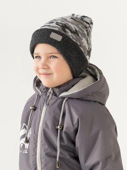 Шапка вязаная камуфляж серый