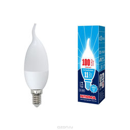 LED-CW37-11W/NW/E14/FR/NR Лампа светодиодная. Форма "свеча на ветру", матовая. Серия Norma. Белый свет (4000K). Картон. ТМ Volpe