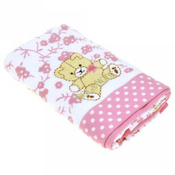 "Япония-2078" Полотенце махровое 34х78см, плотность 300гр/м2, 100% хлопок, "Мишки", розовый, Bolangde (Китай)