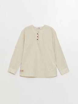 Hakim Yaka Rahat Kal?p Keten Kar???ml? Erkek ?ocuk G?mlek