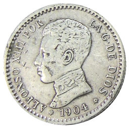 Монета 50 сентимо 1904 года Испания