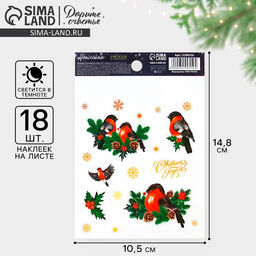 Цена за 5 шт. Наклейки новогодние со светящимся слоем «С Новым годом», 10.5×14.5 см