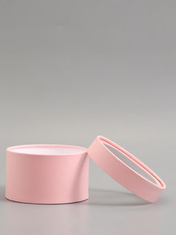 Подарочная коробка круглая, розовая, завальцованная с окном, 16×11 см